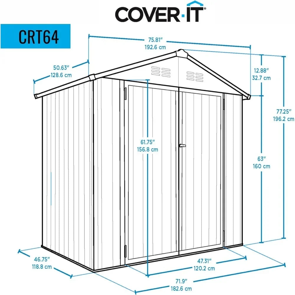 Galvanized Steel Storage Shed with Swinging Double Lockable Doors