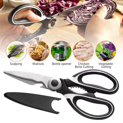 Multifunctional Kitchen Scissors – Stainless Steel for Chicken, Meat & Fish