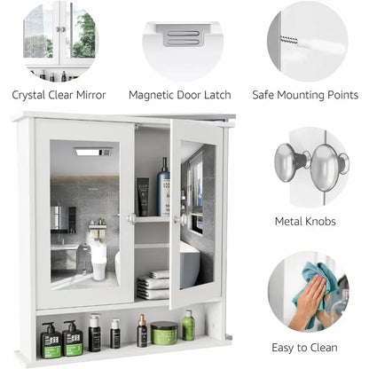 Modern Bathroom Wall Cabinet with Mirror & Adjustable Shelf