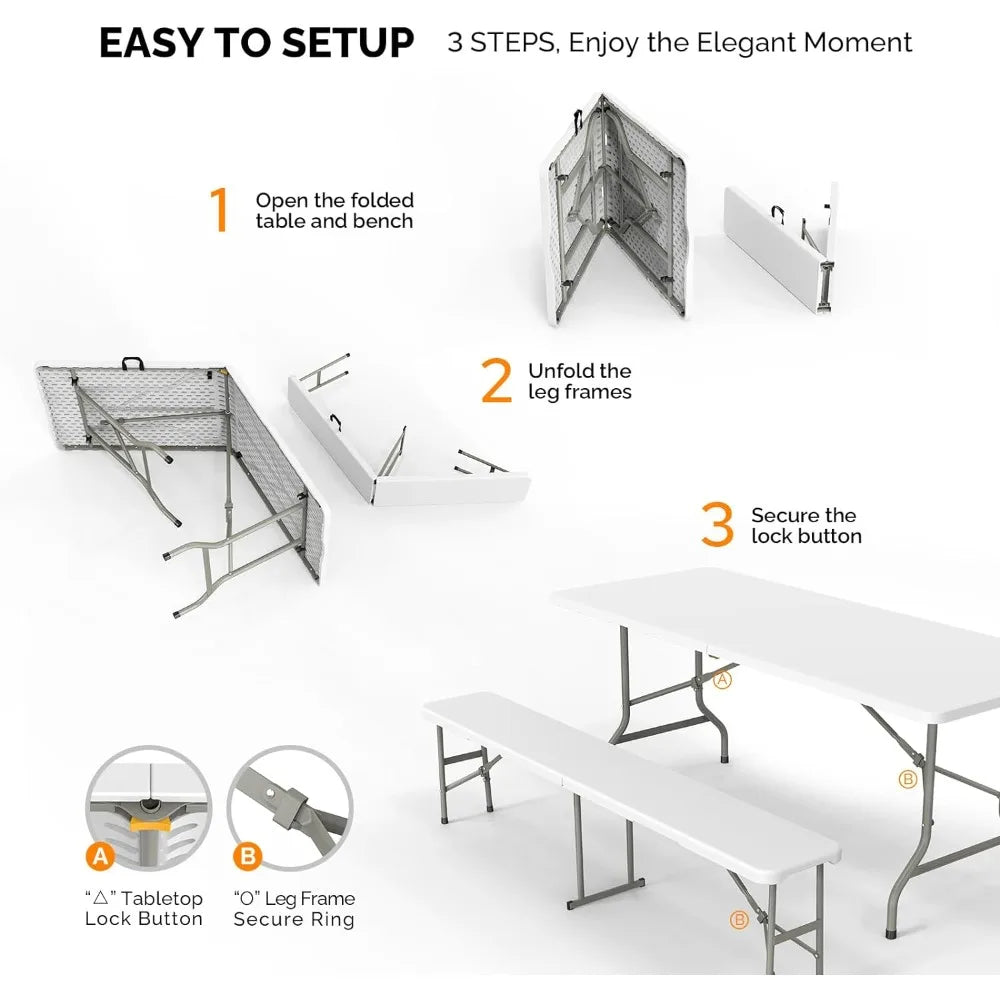 3-Piece Folding Picnic Table with Benches Set