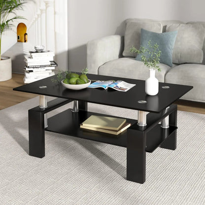 2-Tier Rectangle Glass Coffee Table – Modern Side Table for Living Room