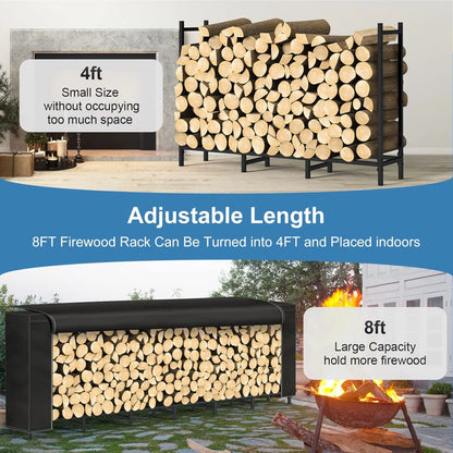 8ft Firewood Rack Outdoor with Cover Combo Set