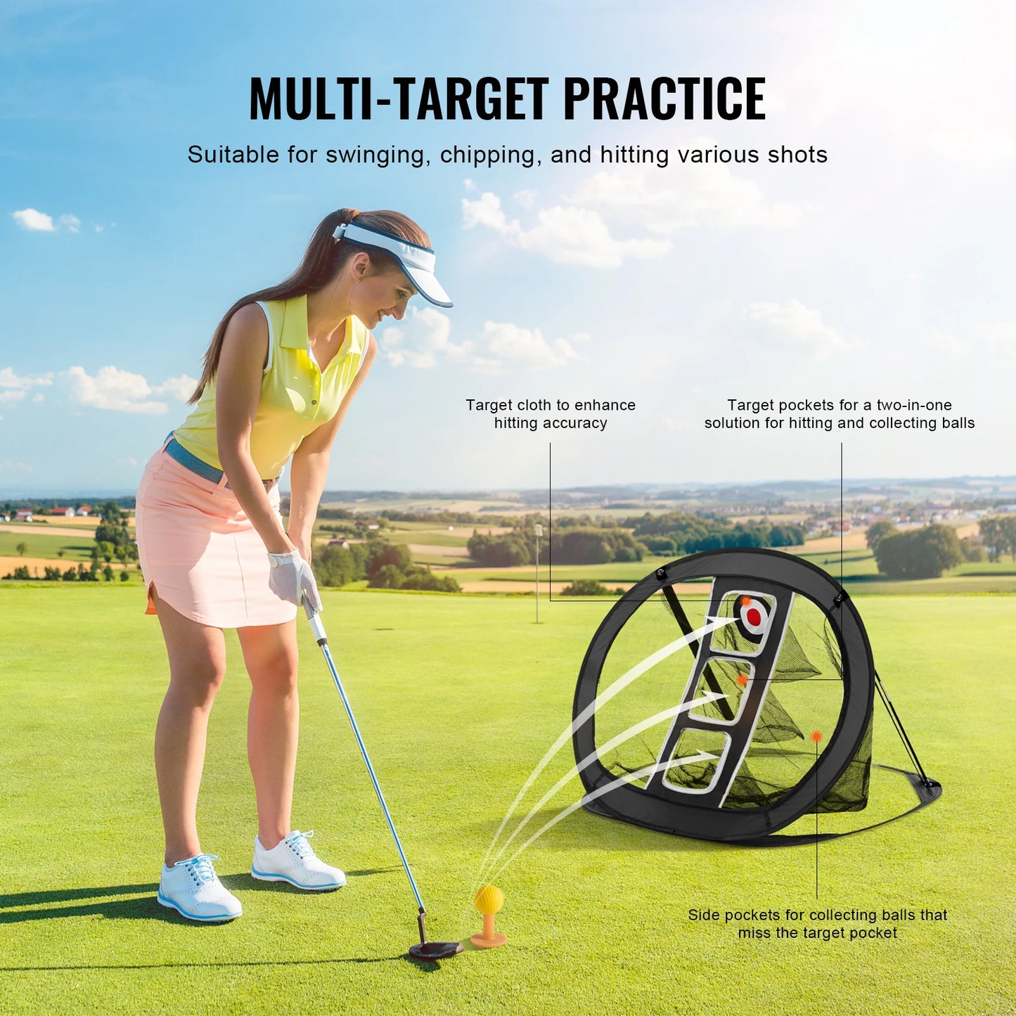 Home Pop Up Golf Practice Chipping Net with Mat/Balls/Tee