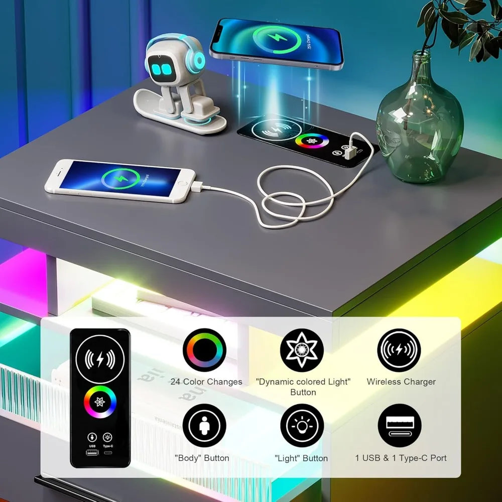 LED Acrylic Nightstand with Wireless Charging Station