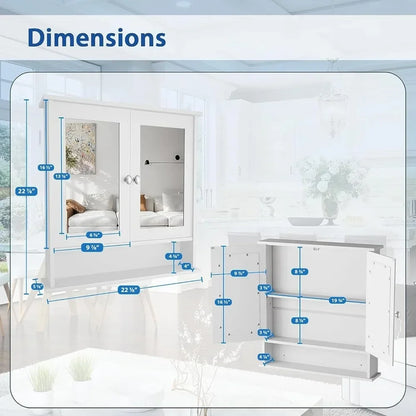 Modern Bathroom Wall Cabinet with Mirror & Adjustable Shelf