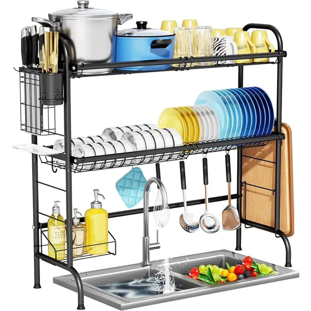 2-Tier Over The Sink Dish Drying Rack with Utensil Holder