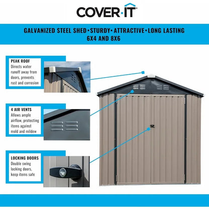 Galvanized Steel Storage Shed with Swinging Double Lockable Doors