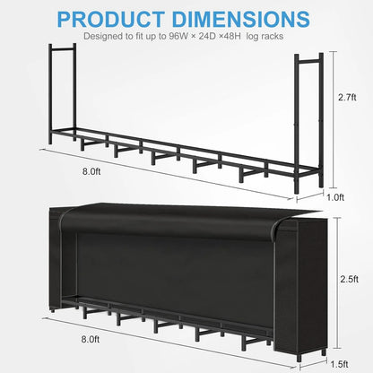 8ft Firewood Rack Outdoor with Cover Combo Set