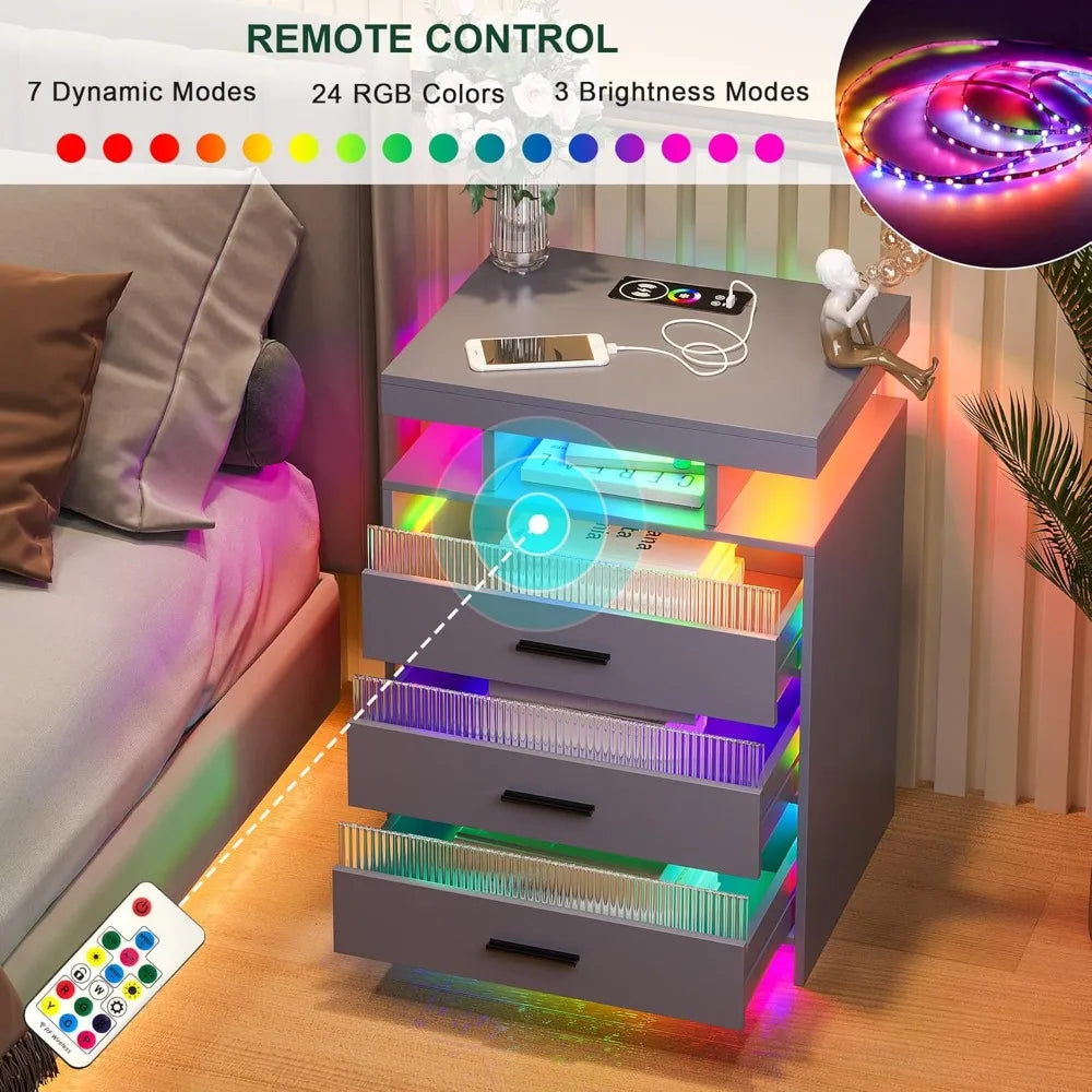 LED Acrylic Nightstand with Wireless Charging Station