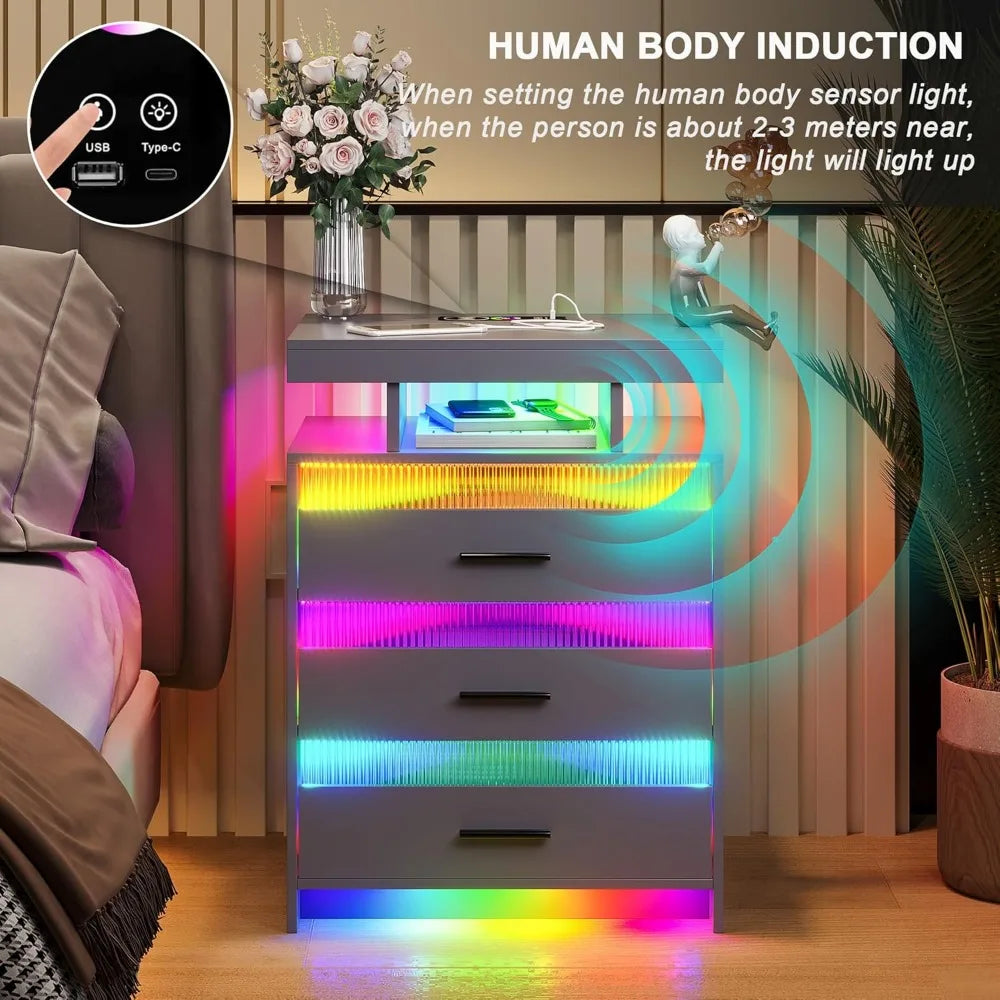 LED Acrylic Nightstand with Wireless Charging Station